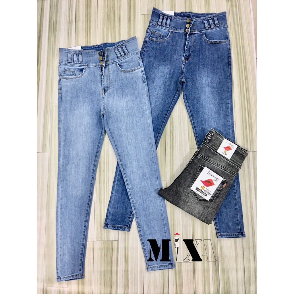 Quần jeans skinny cạp cao 3 cúc dài 98cm (có bigsize) - quần bò lưng siêu cao co giãn | BigBuy360 - bigbuy360.vn