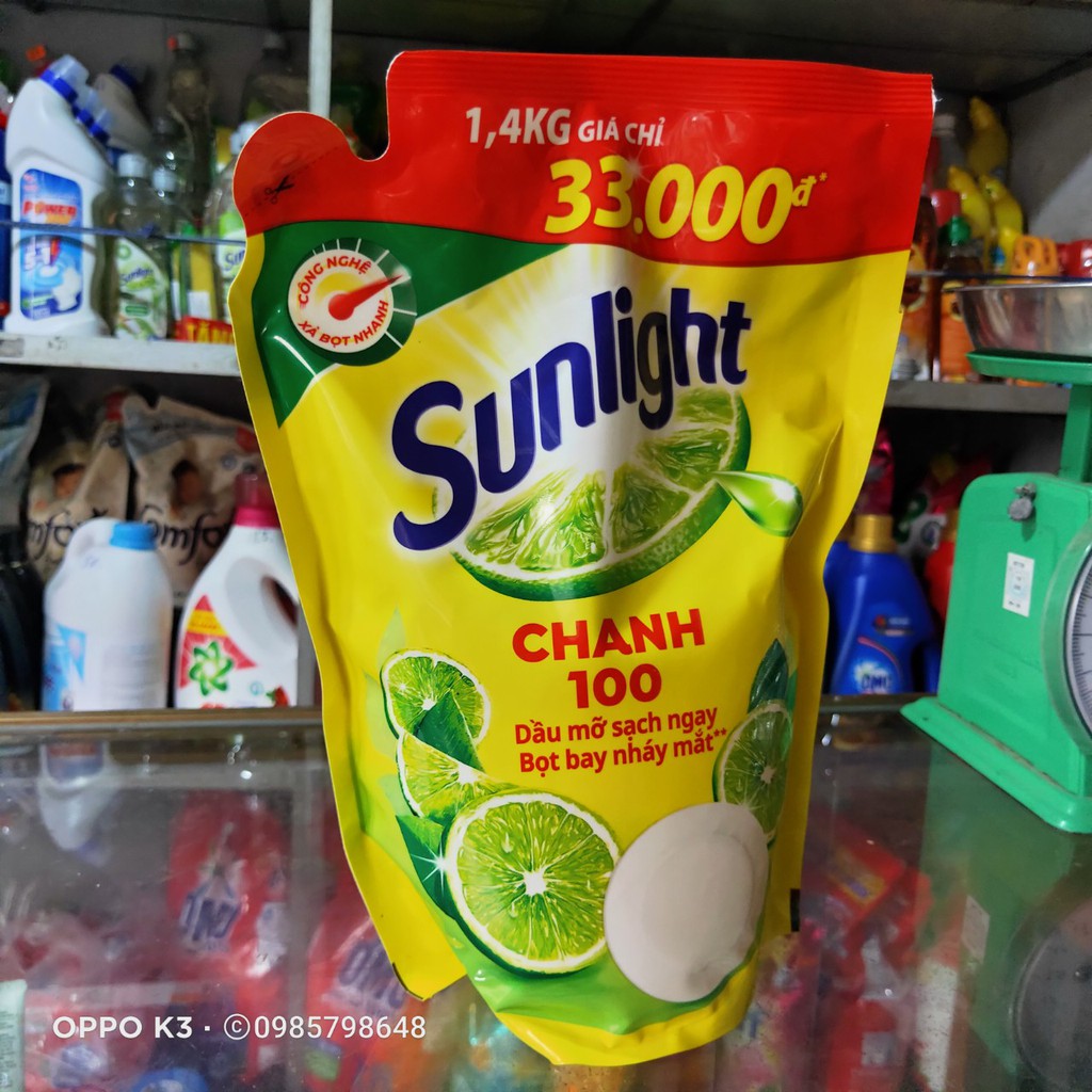 Túi 1,4kg Nước rửa chén Sunlight Hương Chanh mới sạch nhanh xả bọt