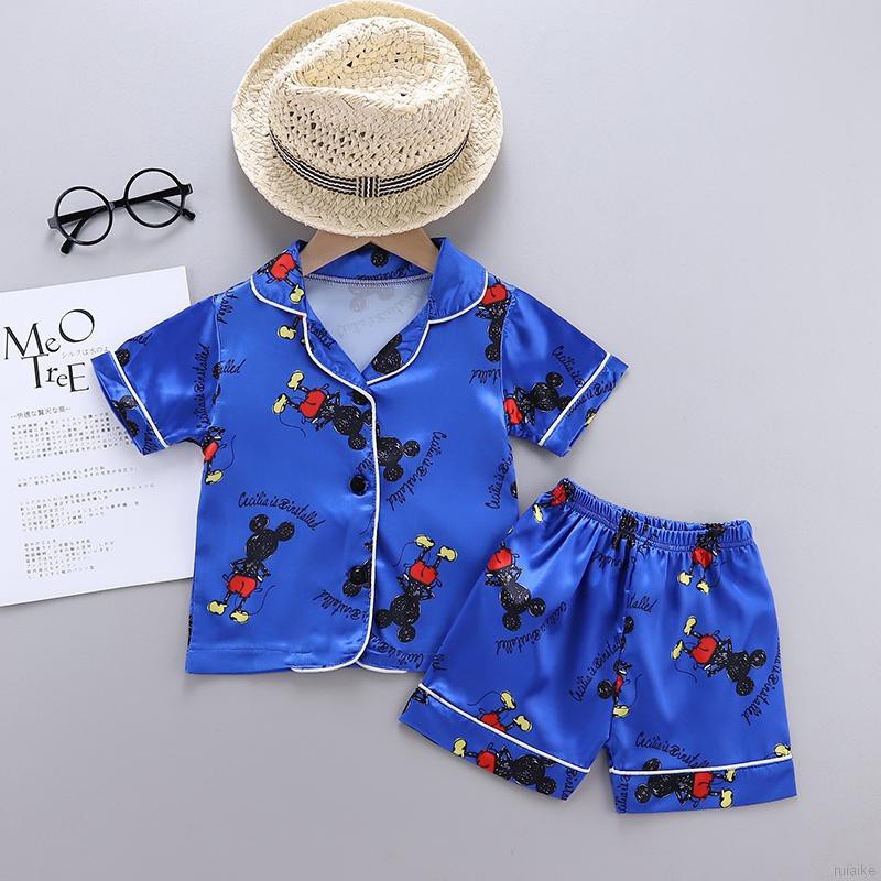 Bộ Đồ Ngủ Pijama Ngắn Tay In Hình Chuột Mickey Cho Bé