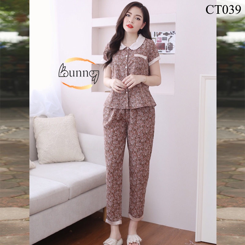 QUẦN ÁO BỘ NỮ MẶC NHÀ CHẤT LIỆU LỤA HÀN MỀM MÁT, KIỂU DÁNG PIZAMA CỘC TAY QUẦN DÀI