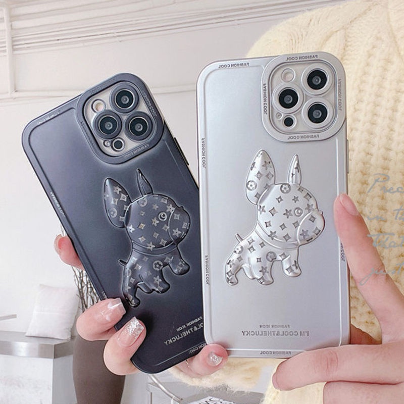 💕CUTE 💕 Ốp Điện Thoại Hình Chó Bull LV BẢO VỆ CAMERA VIỀN VUÔNG iphone IP 7 8 X XS 11 12 13 PLUS PRO MAX