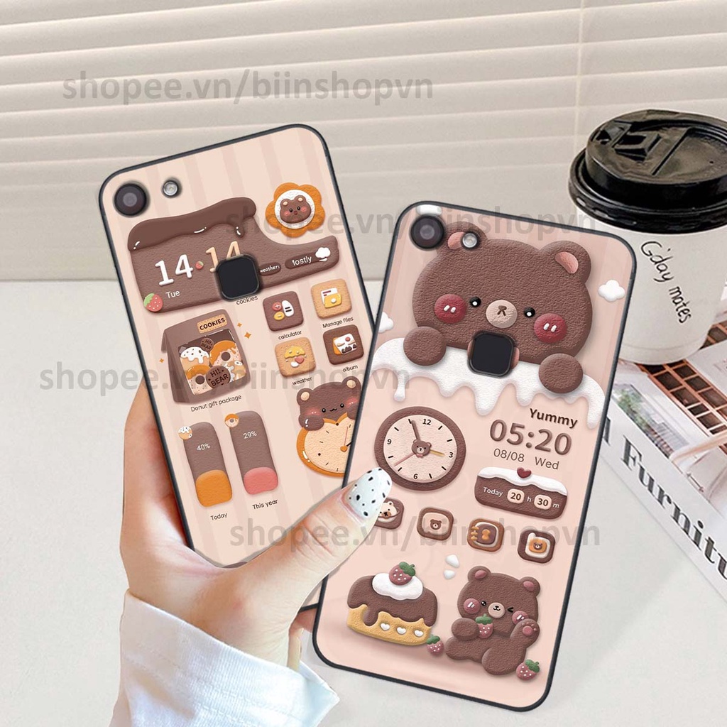 Ốp Vivo V7 / V7 Plus / V7+ in 3D icon gấu nổi siêu xinh, siêu đáng yêu, cá tính phong cách