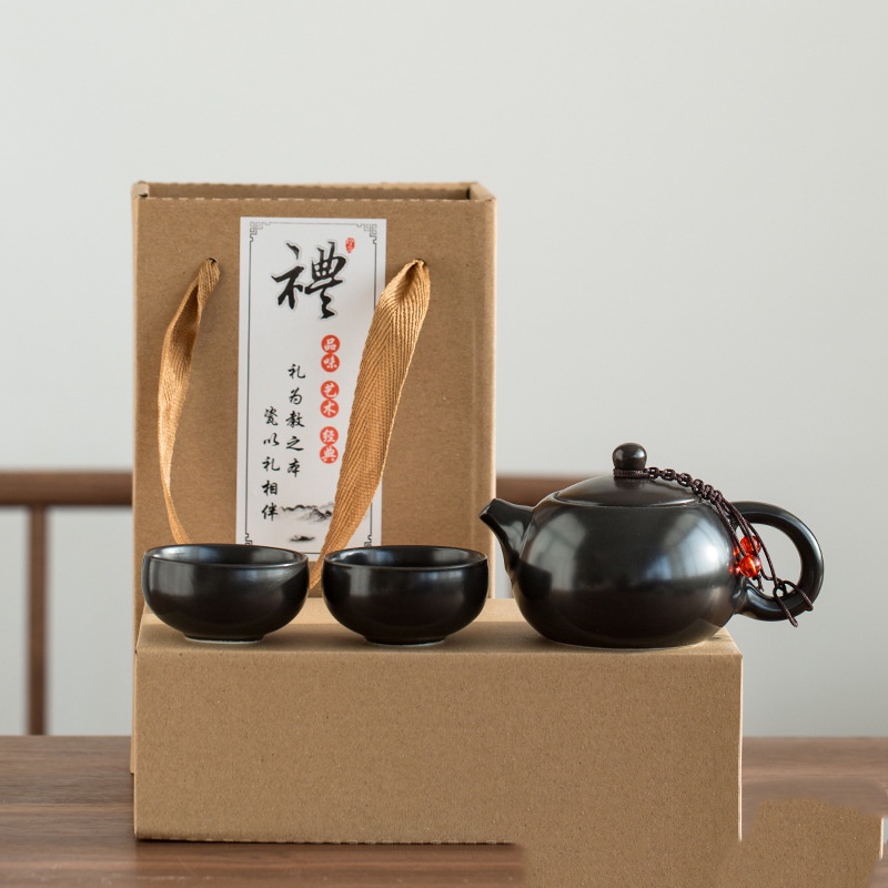 Bộ Chén Trà Tặng Biếu 2 Chén - Túi Xách Giấy Đẹp - Màu đen 2 chén