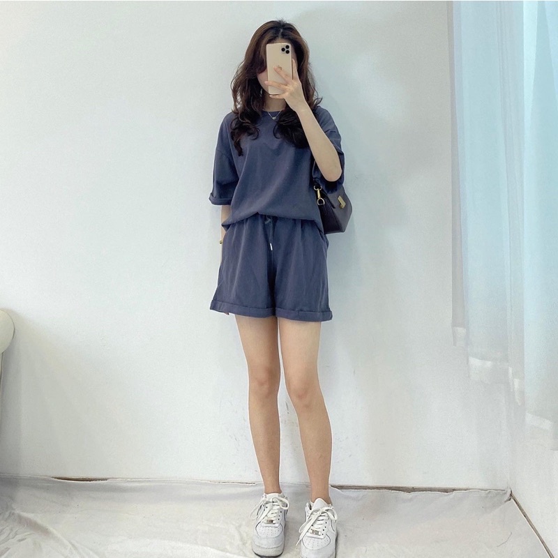 Set Trơn  Cộc Tay Nhiều Màu nữ  [FREESHIP]  Bộ quần short đùi áo  form rộng tay lỡ, sooc phông mặc ở nhà Ulzzang