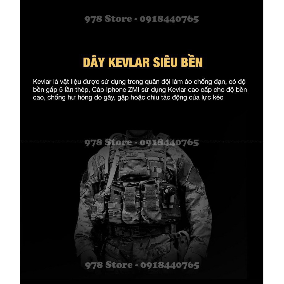 Dây sạc Lightning siêu bền bọc Kevlar Xiaomi Zmi - Cáp sạc Lightning siêu bền bọc Kevlar ZMI AL803