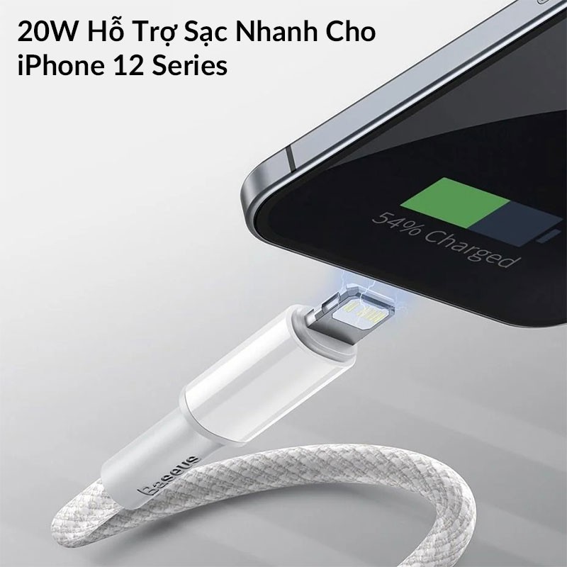 Cáp Sạc Nhanh iPhone Baseus High Density Braided Type C to Lighning PD 20W Cho iPhone 12 Pro Max, PD 18W Cho 11 Pro Max