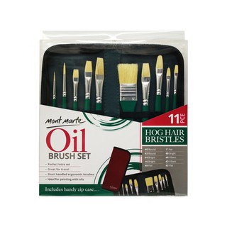 Bộ bút lông lợn vẽ sơn dầu Mont Marte - Hog Bristle Brush Set in Wallet 11pce - Oil