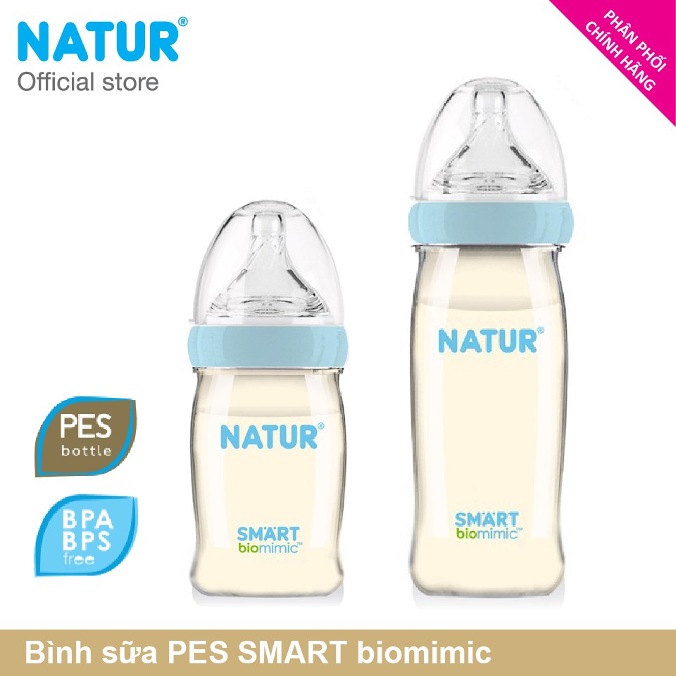 Bình sữa Natur PES SMART 120ml/ 240ml cổ vặn màu trắng