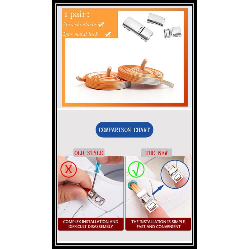 1 Cặp Dây Buộc Giày Co Giãn Màu Gradient Có Khóa Kim Loại Từ Tính