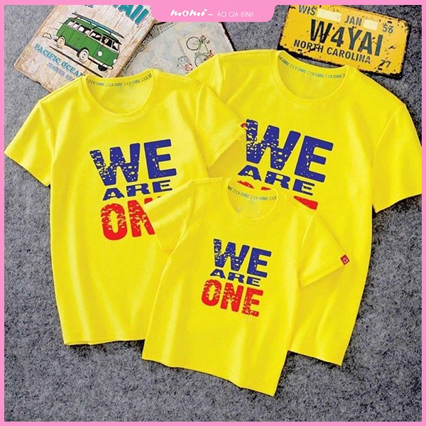 Áo Gia Đình - Áo Đi Biển In Hình We Are One - Màu Vàng Siêu Bắt Mắt M482