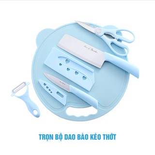 Bộ Dao Thớt Kéo 5 Món Đầy Đủ Chế Biến Thực Phẩm Cho Bé Ăn Dặm