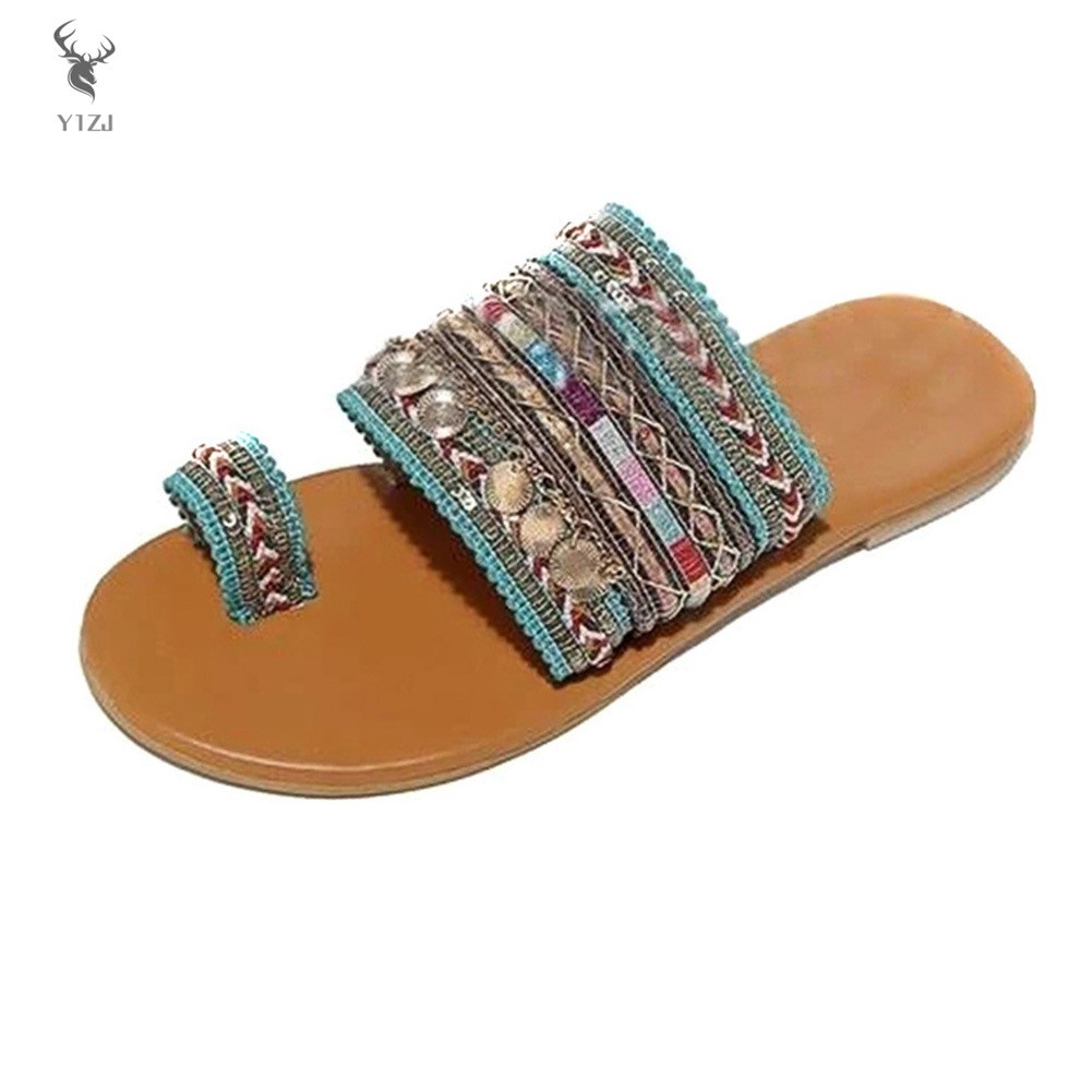 COD&amp; Vera Sandals Handmade Open Toe Ethnic Style Flat Sandals Women Casual Shoes Slippers