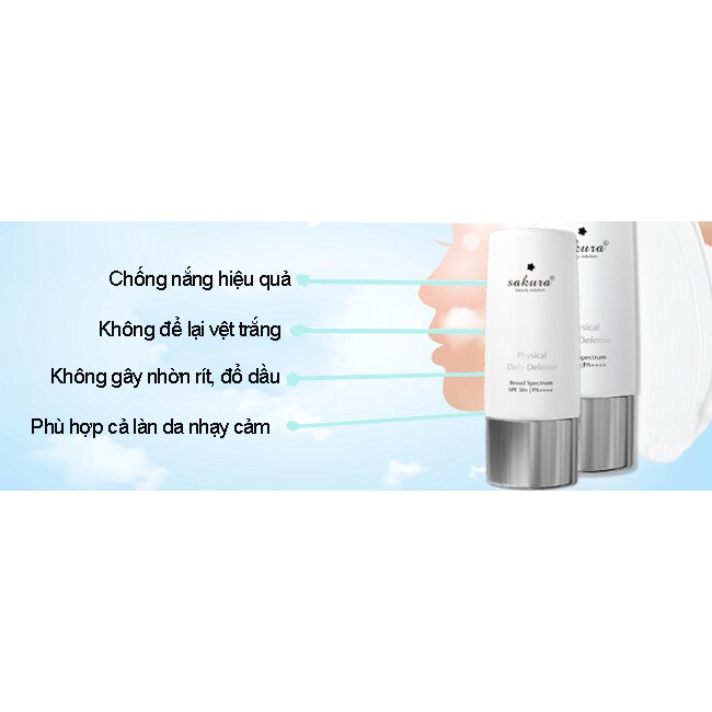 Nhũ tương chống nắng vật lý Sakura Physical Daily Defense SPF 50+ PA ++++