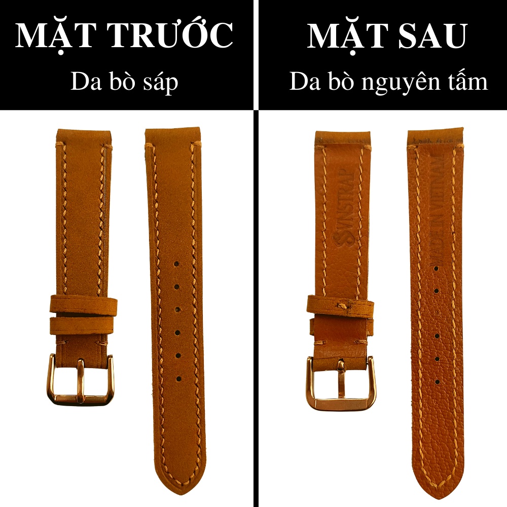 Dây da đồng hồ Vnstrap dây đồng hồ 18mm 20mm 22mm handmade da bò đeo gia xịn cao cấp đẹp giá rẻ nhập khẩu 3 màu A32