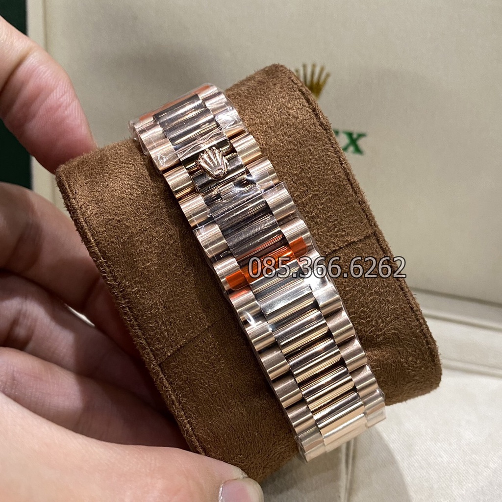 Đồng hồ nam Rolex cơ Automatic máy nhật mẫu Classic 2 lịch nâu cafe cọc số đá trắng size 36-40mm