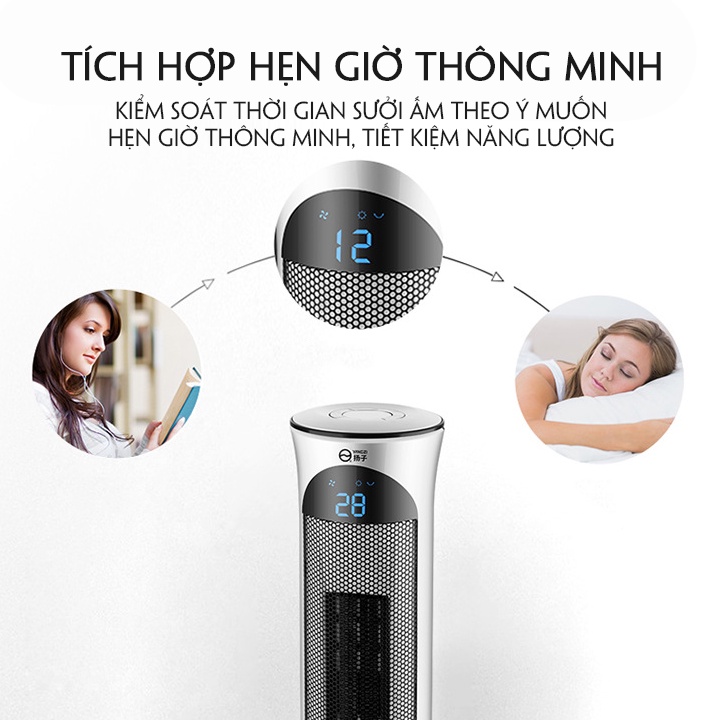 Cây quạt sưởi điện Kore Yang 2000W xoay 120 độ làm ấm nhanh điều khiển hẹn giờ