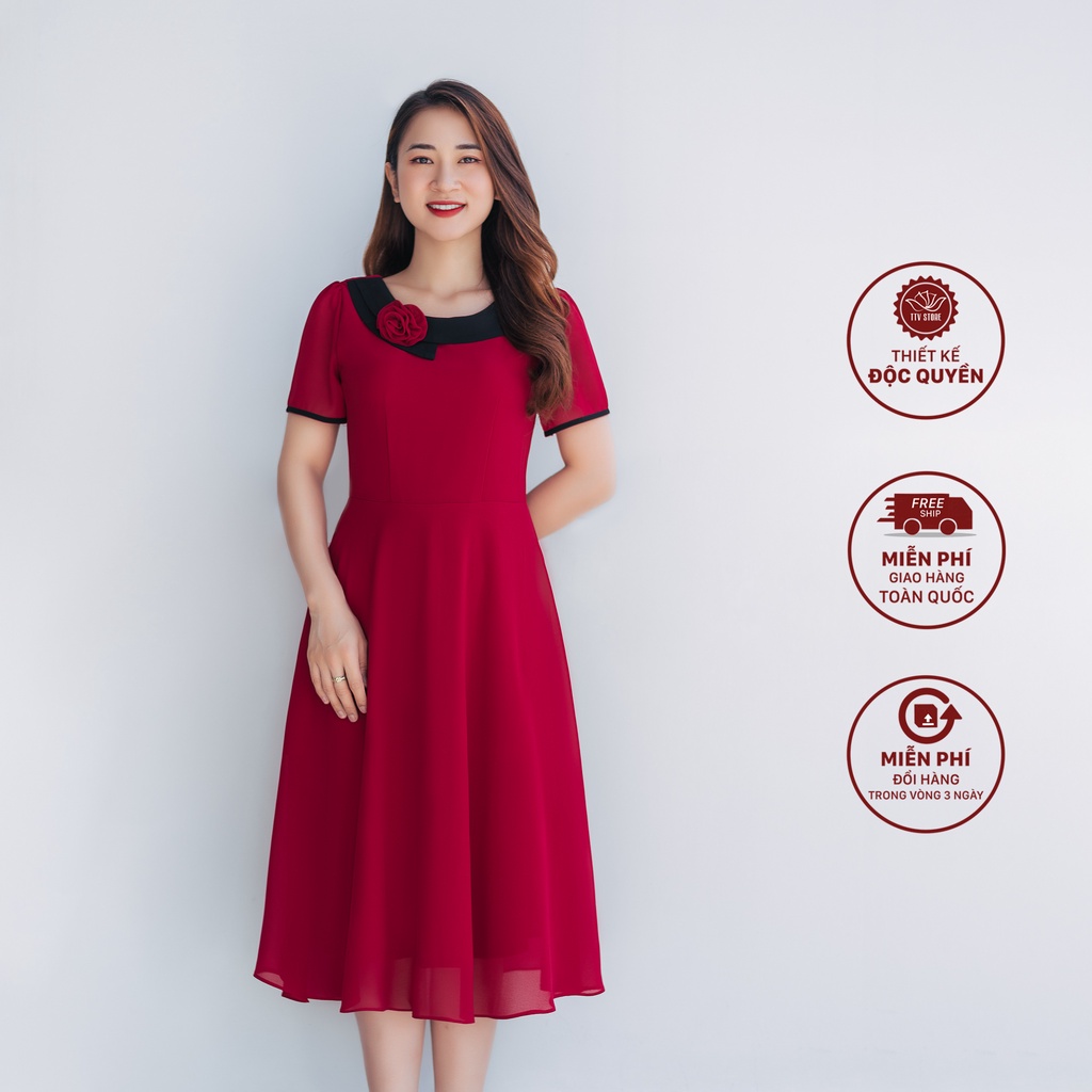 Đầm xòe thiết kế sang trọng đỏ đô TTV1069