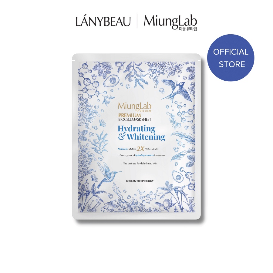 Combo 4 Mặt Nạ cấp ẩm và dưỡng trắng da LÁNYBEAU MiungLab Premium Hydrating & Whitening Biocell Mask Sheet 4x25g