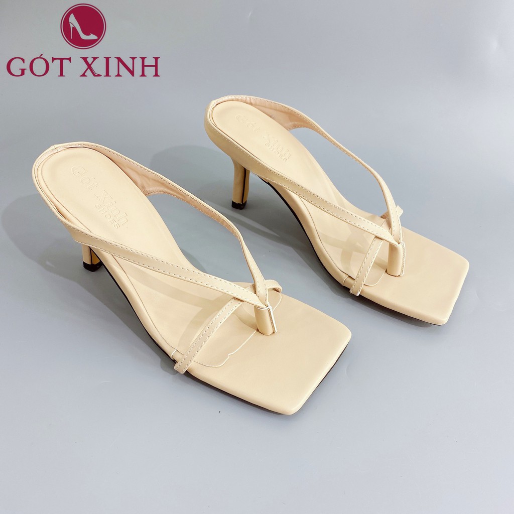 Dép cao gót nữ GÓT XINH D2 quai xỏ ngón da mềm đế cao 5cm