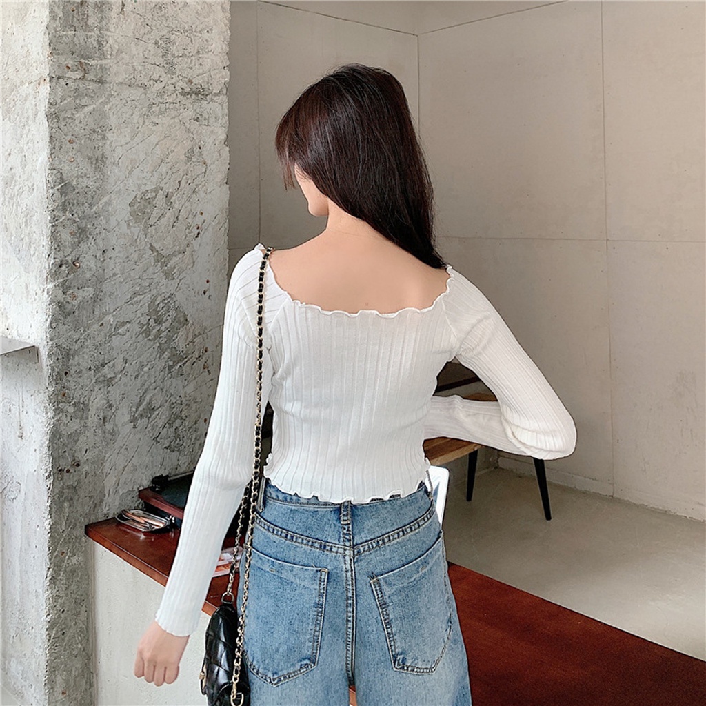 Áo len trễ vai 23Closet áo len croptop hở vai nữ tay dài pha nhún cao cấp kiểu Hàn Quốc nhiều màu sắc - ALTT14