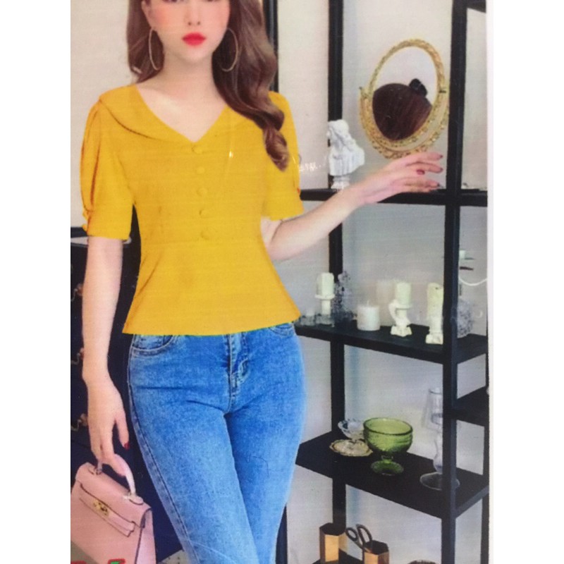 Áo cổ sen tay phồng