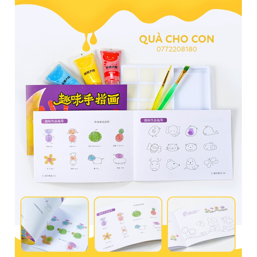 [Mã TOYDEC hoàn 20K xu đơn 50K] BỘ TRANH VẼ MÀU CHẤM VÂN TAY CHO BÉ KÈM SỔ VẼ - CÓ SẴN 4-6 TUÝP MÀU