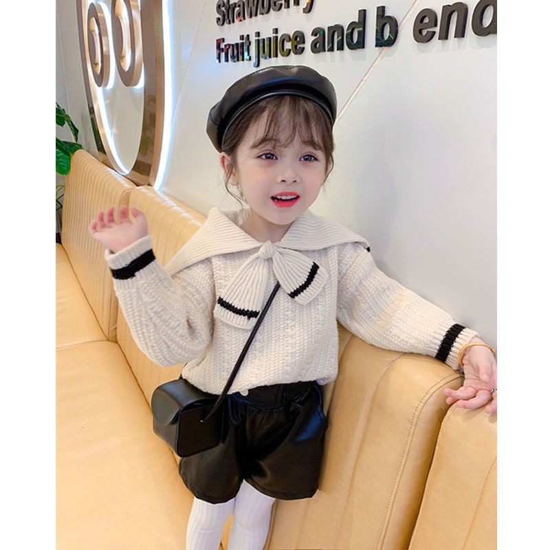 ❤Áo sweater Dệt Kim Tay Dài Màu Sắc Tương Phản Phong Cách Phương Tây Thời Trang Thu Đông 2021 Cho Bé Gái