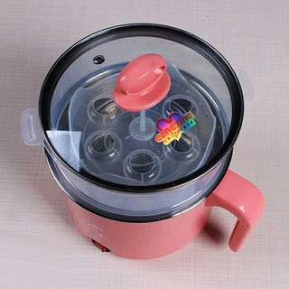 Ca nấu mì nồi lẩu điện mini có lồng hấp 18cm 2 lớp