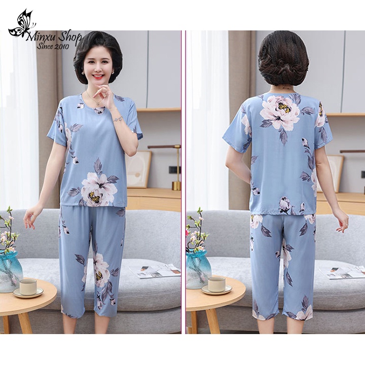 Bộ mặc nhà trung niên cho mẹ, cho bà - vải lanh mềm, mịn, mát, không nhăn Mã GU