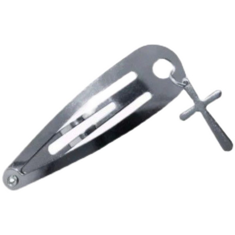 Kẹp Tóc Kim Loại Màu Bạc Mặt Chữ Thập / Trái Tim Xinh Xắn