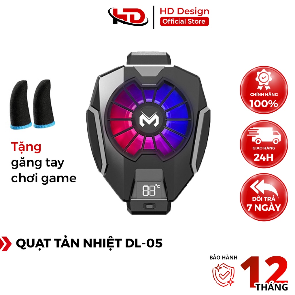 Quạt Tản Nhiệt Điện Thoại DL 05 Công Nghệ Sò Lạnh - Làm Mát Siêu Nhanh - Hiển Thị Nhiệt Độ - Chính Hãng HD DESIGN