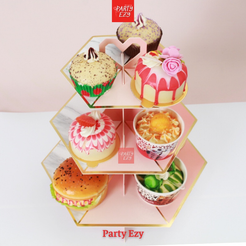 THÁP BÁNH CUPCAKE 3 TẦNG MÀU CẨM THẠCH