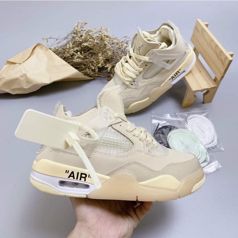 Giày Jordan 4 sail vàng kem cao cổ, Giày thể thao jd4 hot nhất 2021 Full Size nam nữ Tặng Full Box Bill kèm 3 dây