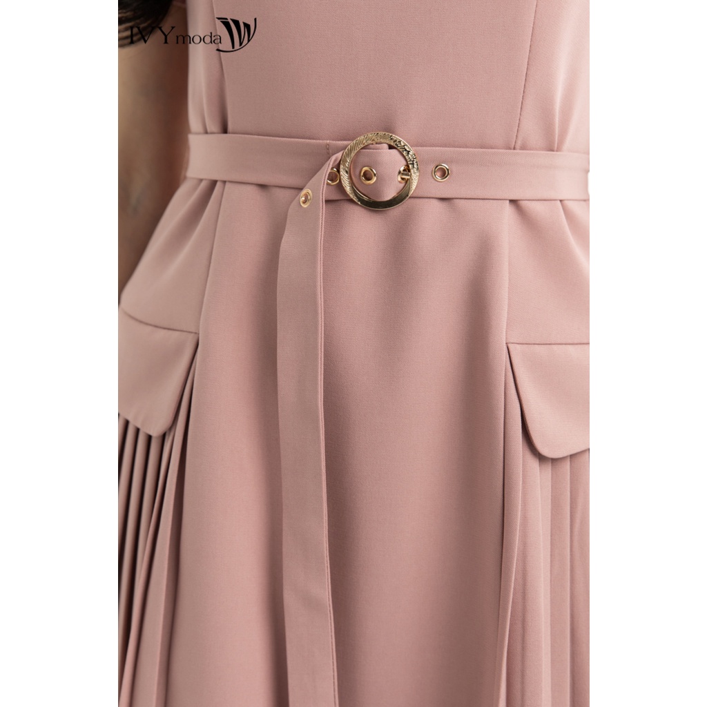 Đầm phối dập ly kèm đai IVY moda MS 48M7192