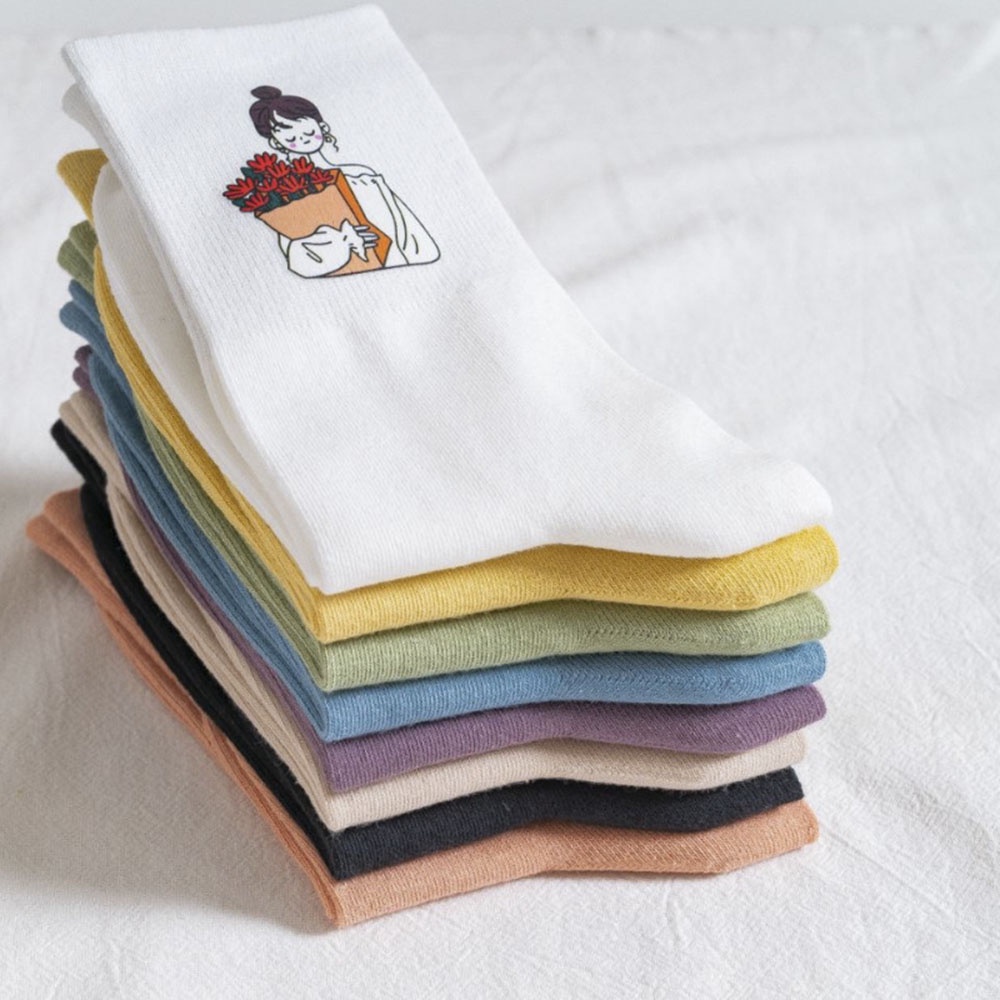 Vớ Cotton Cổ Cao In Họa Tiết Dễ Thương Phong Cách Nhật Hàn Cho Nữ