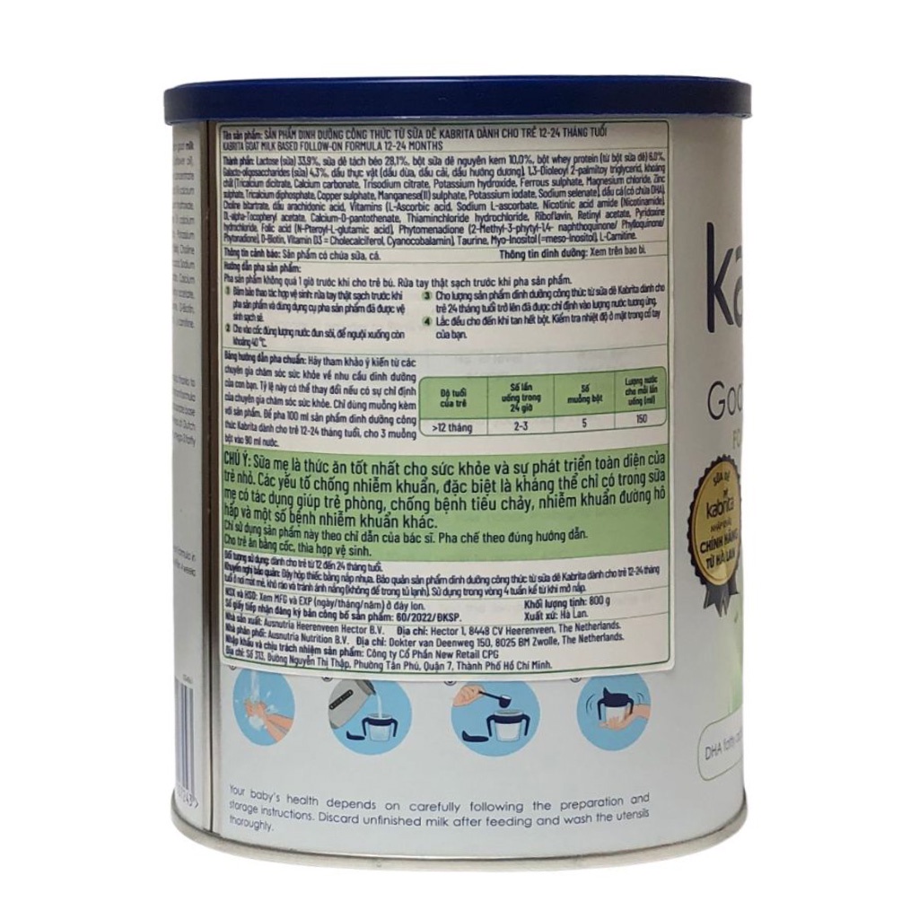 Sữa Dê Kabrita hàng nhập khẩu nguyên lon từ Hà Lan số 2 hộp 800g