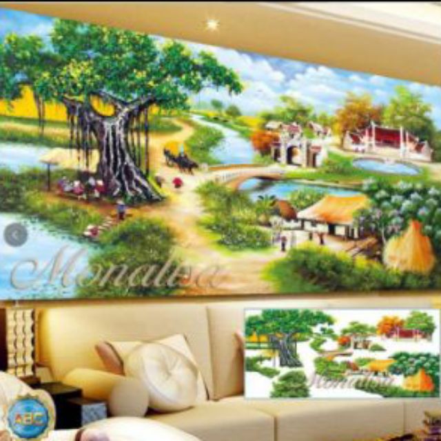 Tranh đính đá phong cảnh đồng quê df486 . Y8276  y8274 , y8275