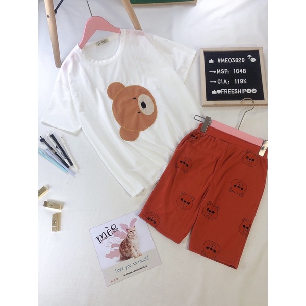 Bộ thun cotton gấu thêu nổi, form to đẹp may kĩ giá tại xưởng không qua trung gian.