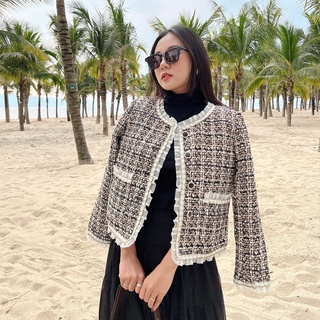 Áo dạ tweed viền bèo dáng tiểu thư
