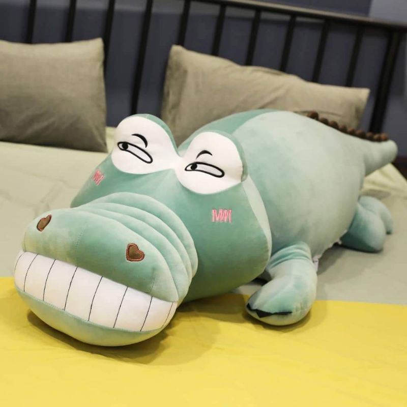 Gấu Bông Cá Sấu Mặt Ngáo 60cm,Gối Ôm Hình Thú Nhồi Bông Cute Đáng Yêu