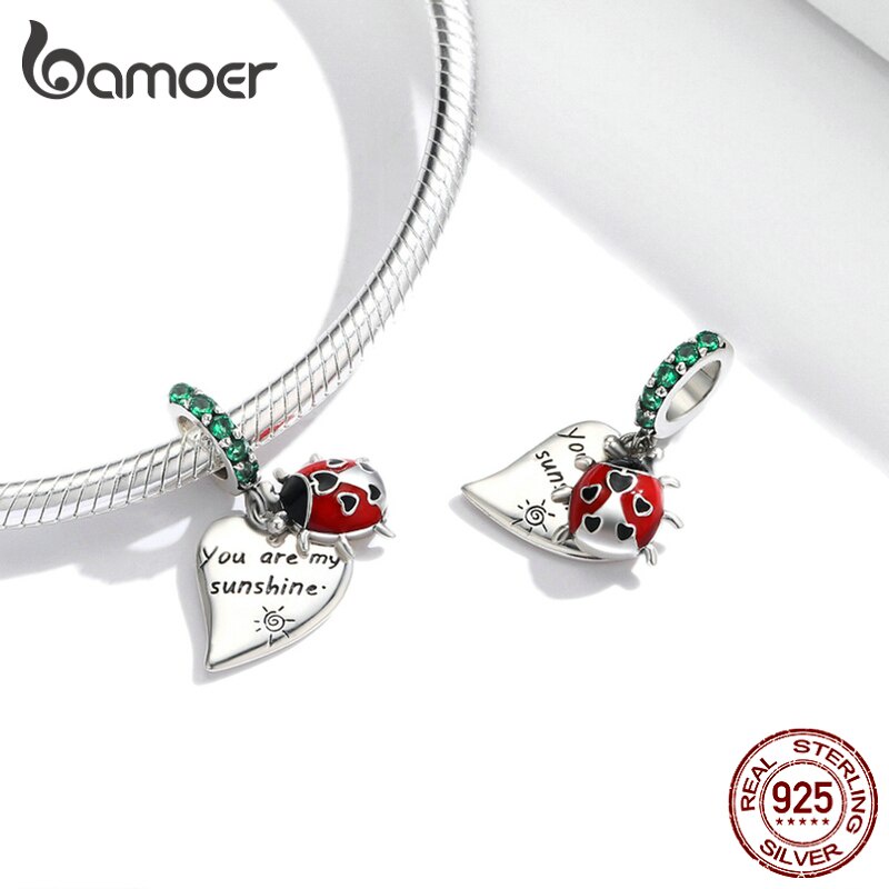 Hạt Charm Bamoer BSC492 Bạc Sterling 925 Hình Bọ Rùa Và Lá Chữ You Are My Sunshine Làm Vòng Tay/Vòng Cổ DIY