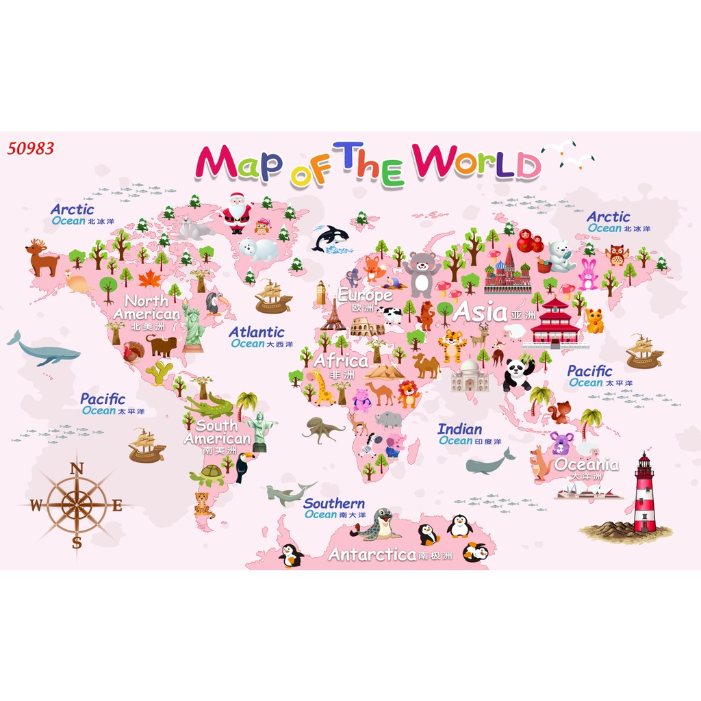 Tranh Dán Tường Phòng HOẠT HÌNH Hình Thủy Cung, Đại Dương, BỌT BIỂN, THẾ GIỚI MÀU HỒNG