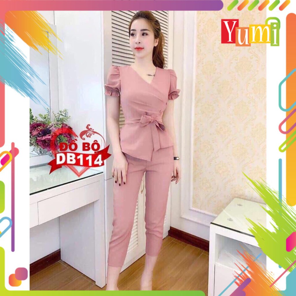 Bộ Jumpsuit lửng nữ cổ V thắt nơ eo tay bồng J62