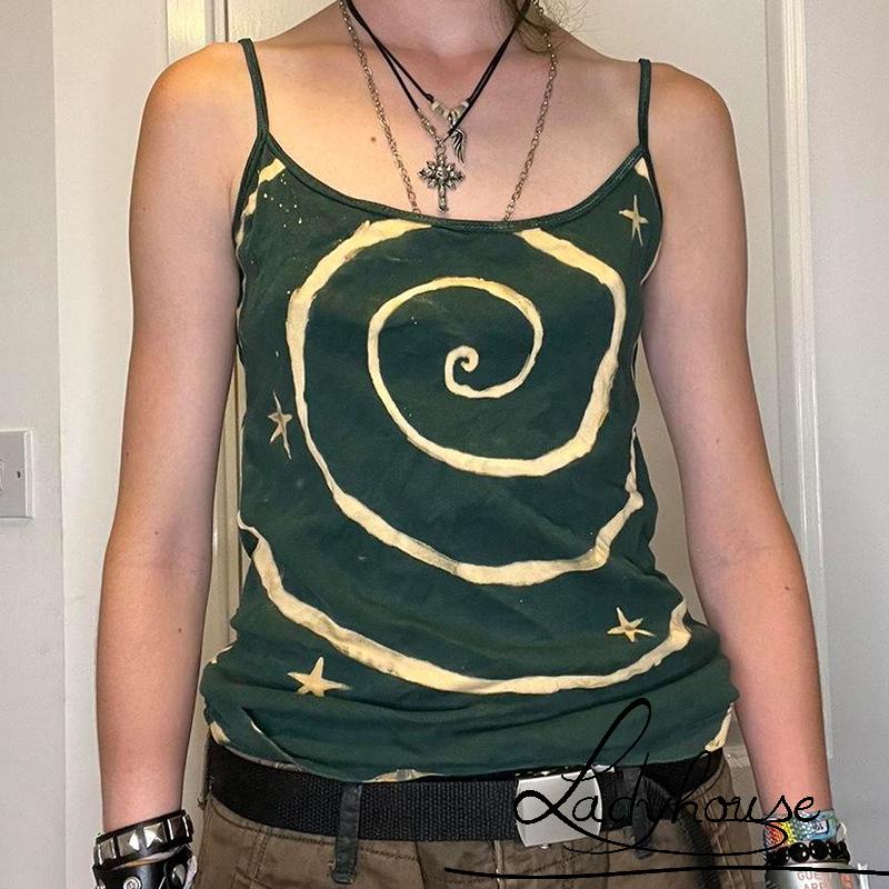 Áo Thun Hai Dây Hở Lưng Dáng Ôm In Họa Tiết Ngôi Sao Thời Trang Mùa Hè Cho Nữ