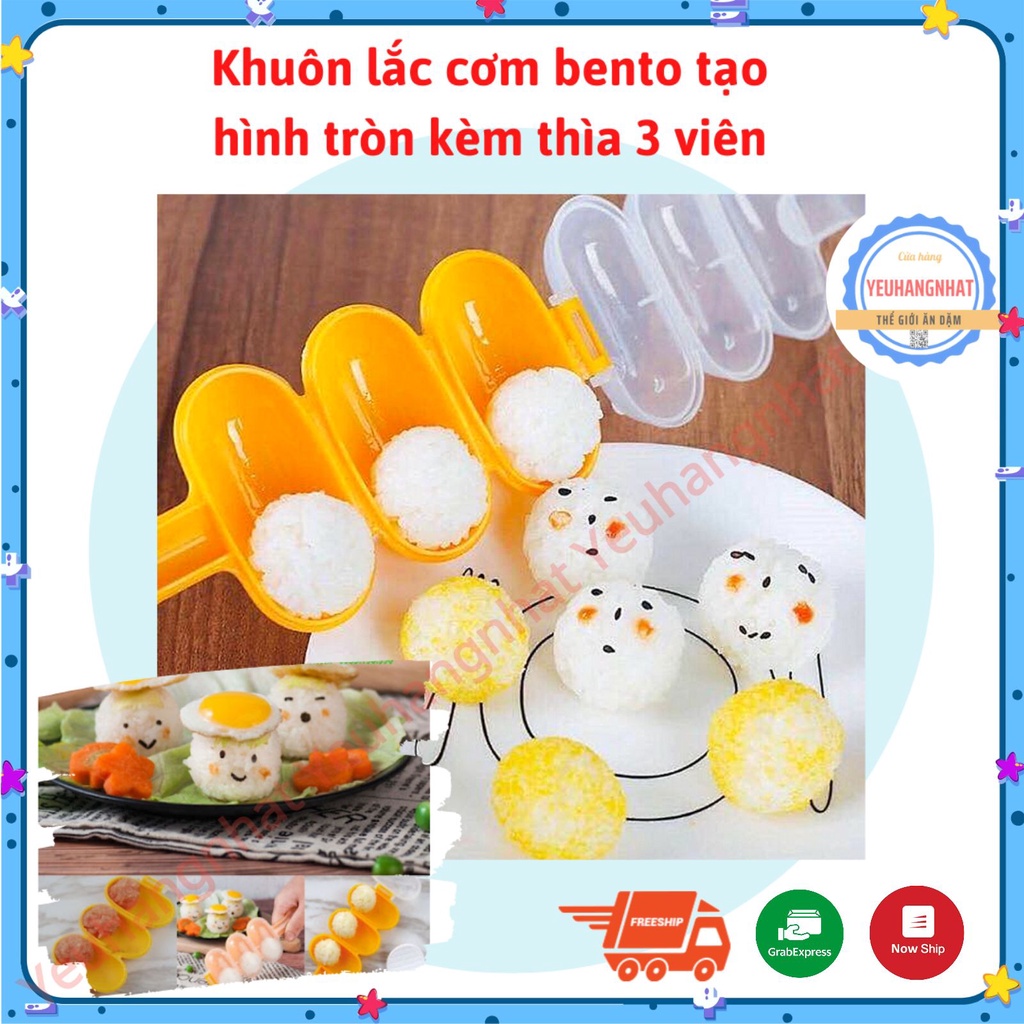 Khuôn lắc cơm Bento tạo hình tròn kèm thìa 3 viên