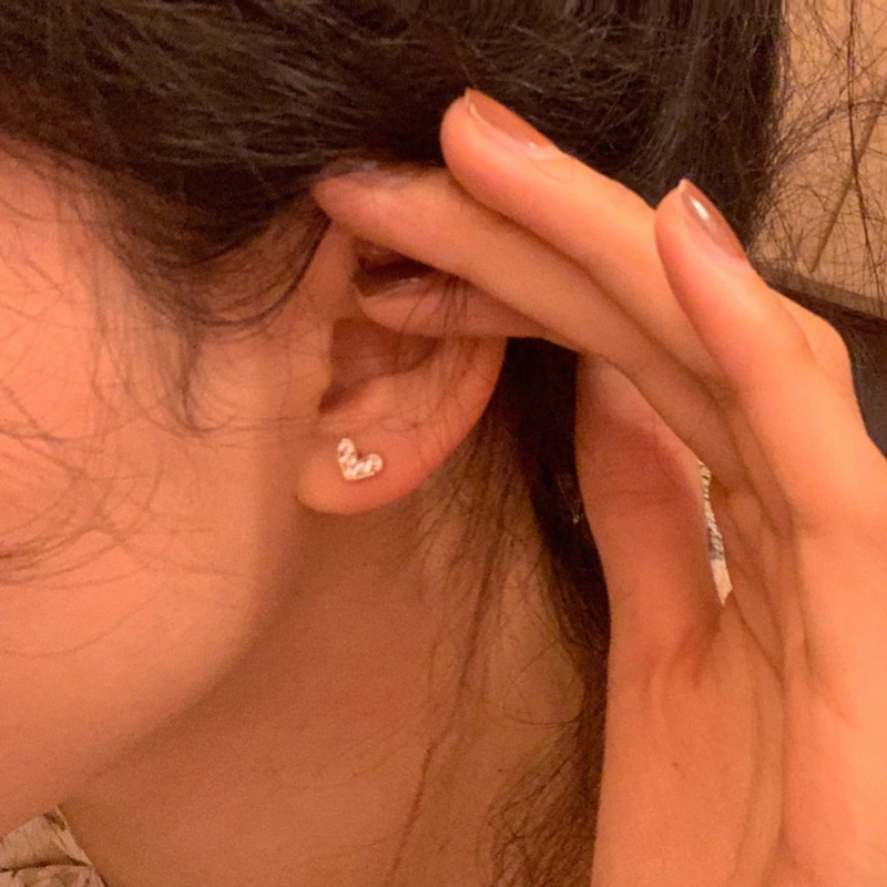 1 Cặp Bông Tai S925 Hình Trái Tim Đính Đá Zircon Phong Cách Hàn Quốc Cho Nữ