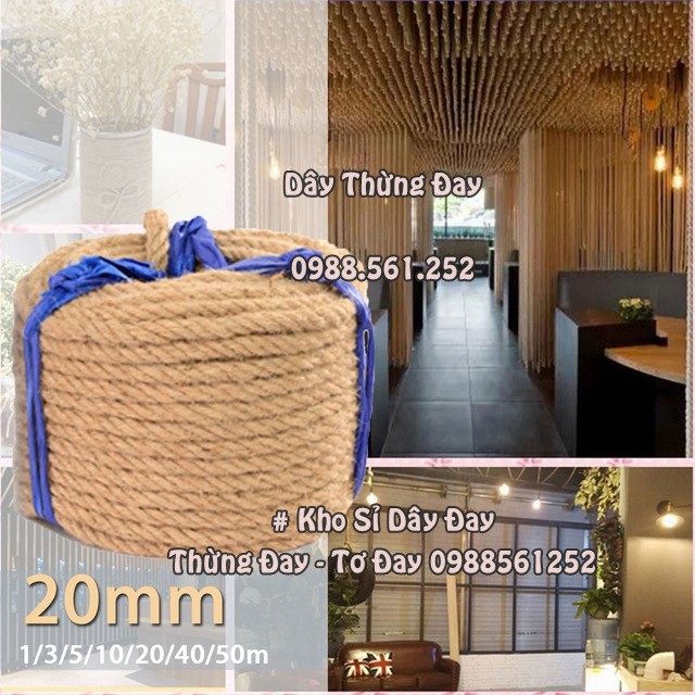 Size 8mm: 10m dây thừng đay gai tự nhiên dùng trang trí, setup, decor