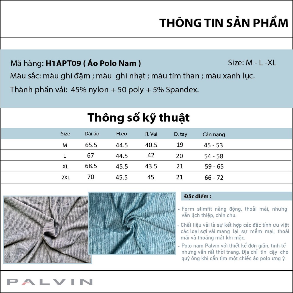 Áo thun nam có cổ PALVIN, áo phông polo nam, form ôm vừa, co giãn 4 chiều - H1APT09