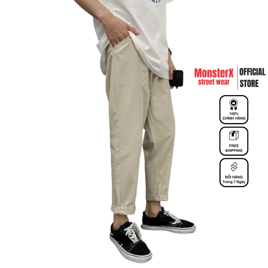 Quần Dài Kaki unisex Monster X Street Basic nam nữ cạp chun ống rộng phong cách Hàn Quốc ulzzang