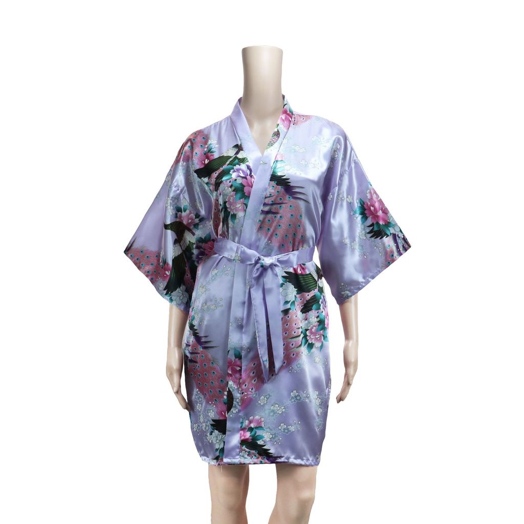 Áo Choàng Ngủ Kimono Vải Lụa Lạnh Mỏng In Hình Chim Công Thời Trang Mùa Hè Mới Cho Nữ